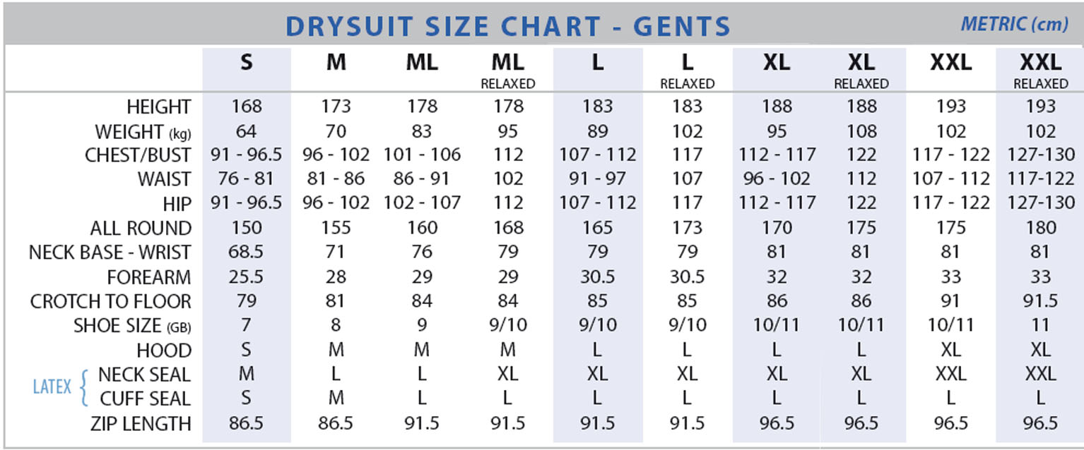 Northern Diver Size Chart